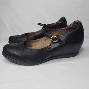 Dansko Women's Sz 38 Black Leather Wedges, Mary Jane Shoes
